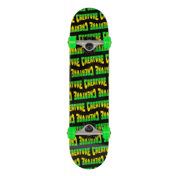 Creature Creature Logo Pattern Complete Skateboard 7.25" | Black & Green Completes | The Vines